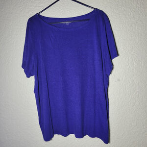 Eileen Fisher Women's Organic Linen Blue Purple Shirt Size 3X Short Sleeve